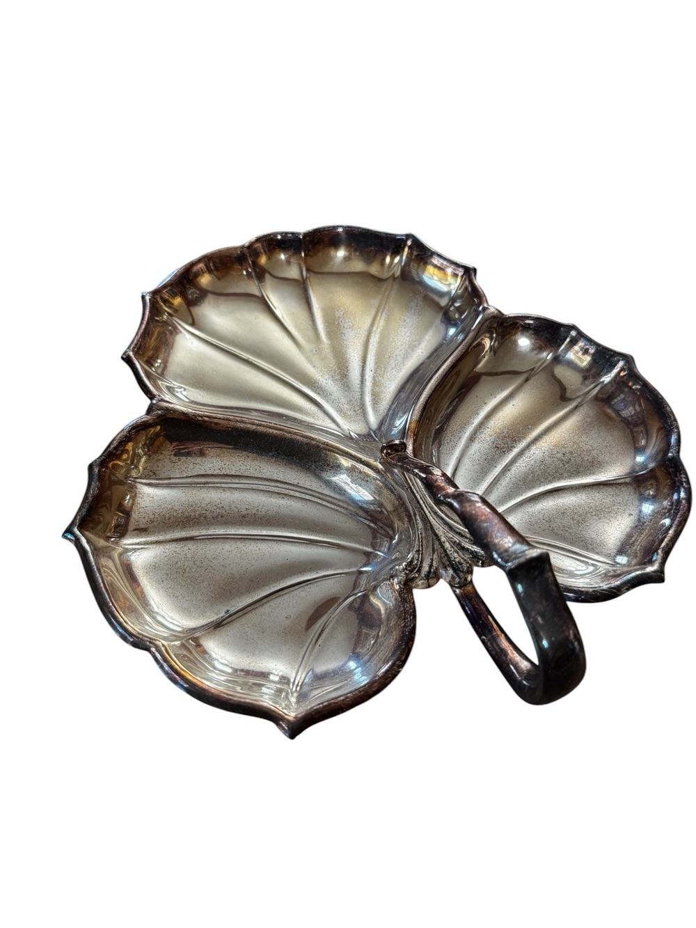 Vint Crescent Silverware Co Mfg Silverplate Clover Design Serving Dish w Handle
